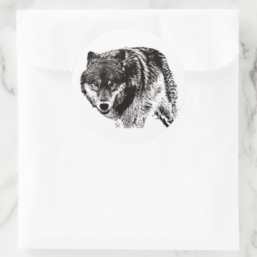Wild Wolf Zwart & Wit kunstwerk Ronde Sticker (Tas)