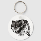 Wild Wolf Zwart & Wit kunstwerk Sleutelhanger (Voorkant)