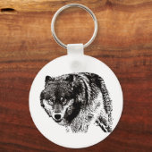 Wild Wolf Zwart & Wit kunstwerk Sleutelhanger (Voorkant)