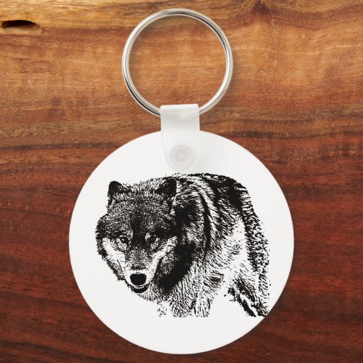 Wild Wolf Zwart & Wit kunstwerk Sleutelhanger (Voorkant)