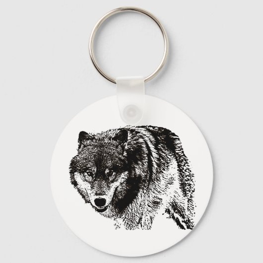 Wild Wolf Zwart & Wit kunstwerk Sleutelhanger (Achterkant)