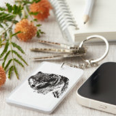 Wild Wolf Zwart & Wit kunstwerk Sleutelhanger (Voorkant Rechts)