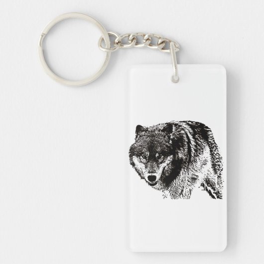 Wild Wolf Zwart & Wit kunstwerk Sleutelhanger (Voorkant)