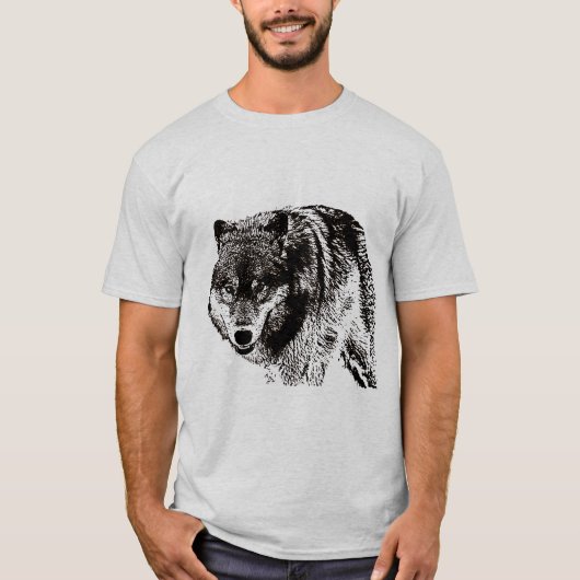 Wild Wolf Zwart & Wit kunstwerk T-shirt (Voorkant)
