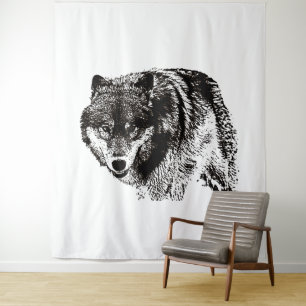 Wild Wolf Zwart & Wit kunstwerk Wandkleed