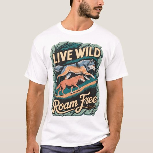 Wild Wolves Adventure Retro Natuur Kunstwerk T-shirt (Voorkant)
