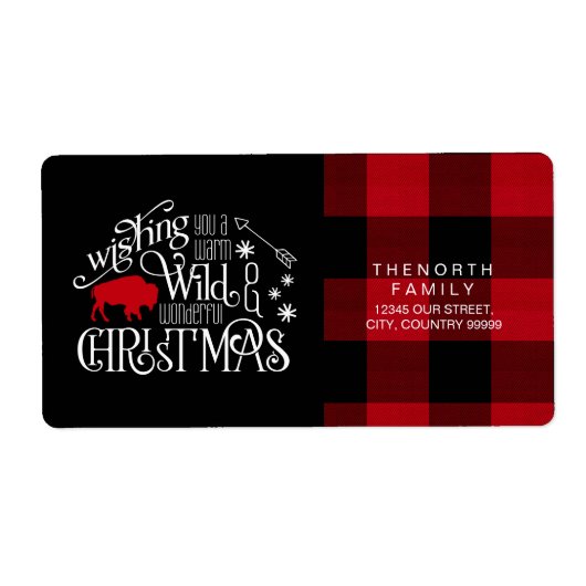 Wild Wonderful Christmas Red & Black Buffalo ID604 Etiket (Voorkant)