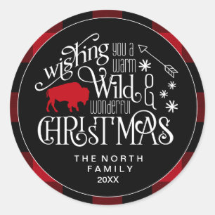 Wild Wonderful Christmas Red & Black Buffalo ID604 Ronde Sticker