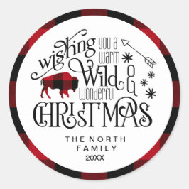 Wild Wonderful Christmas Red & White Buffalo ID604 Ronde Sticker