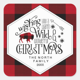 Wild Wonderful Christmas Red & White Buffalo ID604 Vierkante Sticker