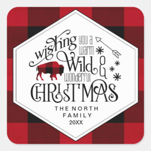 Wild Wonderful Christmas Red & White Buffalo ID604 Vierkante Sticker