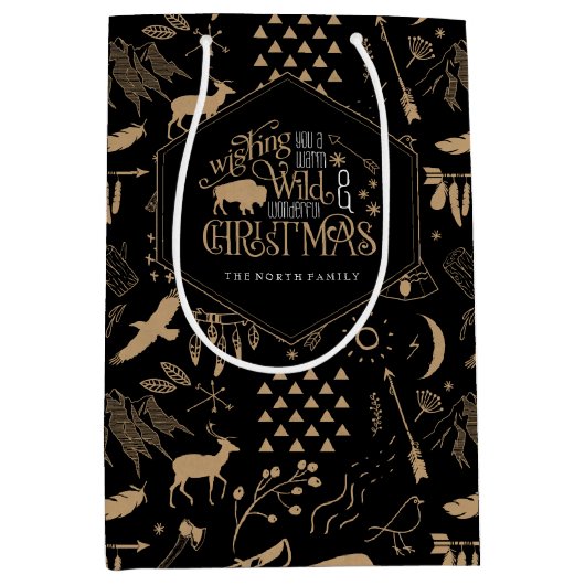 Wild Wonderful Kerstpatroon/Kraft Black ID604 Medium Cadeauzakje (Voorkant)