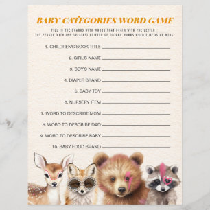 Wild Woodland Baby shower Categorieën Woordspel