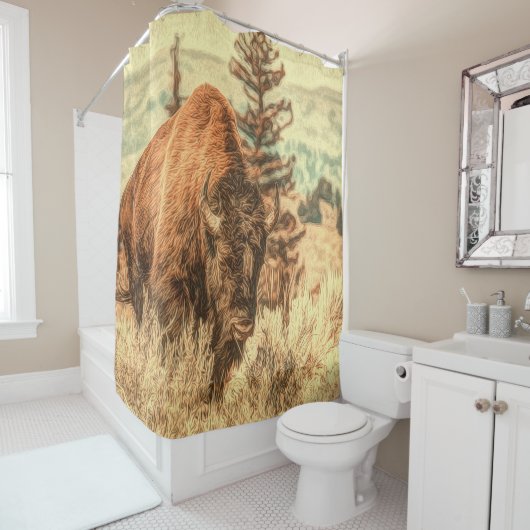 Wild Woodland Bison Douchegordijn (In situ)