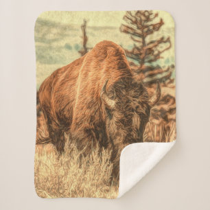 Wild Woodland Bison Sherpa Deken