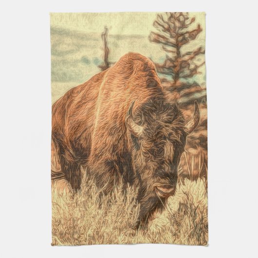 Wild Woodland Bison Theedoek (Verticaal)