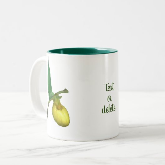 Wild Yellow Lady Slipper Flower Personalized Tweekleurige Koffiemok (Voorkant links)