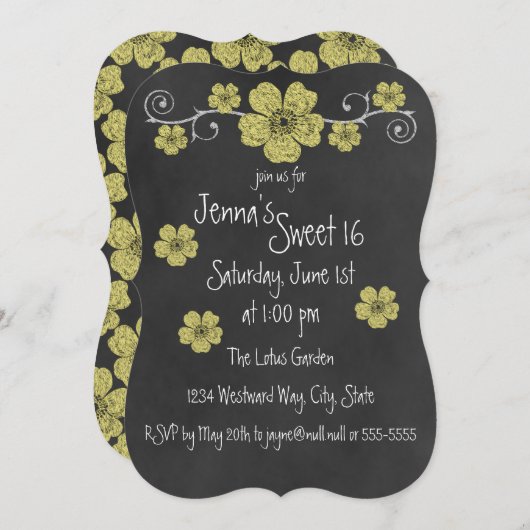 Wild Yellow Roses Chalkboard Party Kaart (Voorkant / Achterkant)