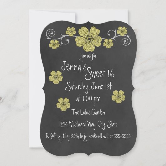 Wild Yellow Roses Chalkboard Party Kaart (Voorkant)