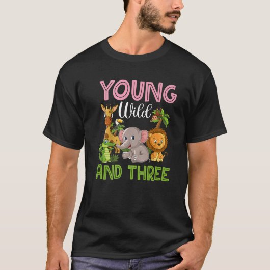 Wild Young en Three Outfit Toddler Girl Zoo Jungl T-shirt (Voorkant)