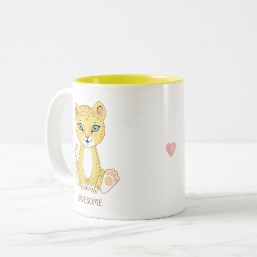 Wild Young Leopard Animal Cartoon Tweekleurige Koffiemok (Voorkant links)