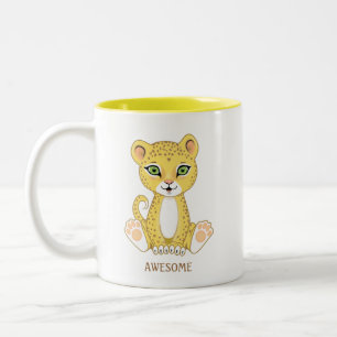 Wild Young Leopard Animal Cartoon Tweekleurige Koffiemok