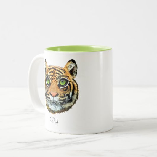 Wild Young Tiger Face & Calligraphy Coffee Mok (Voorkant links)