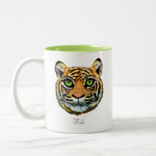 Wild Young Tiger Face & Calligraphy Coffee Mok