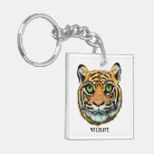 Wild Young Tiger Face & Calligraphy Sleutelhanger (Voorkant Links)