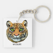 Wild Young Tiger Face & Calligraphy Sleutelhanger (Achterkant)