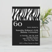 Wild Zebra Black met 60th Party-uitnodigingen Kaart (Staand voorkant)