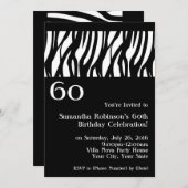 Wild Zebra Black met 60th Party-uitnodigingen Kaart (Voorkant / Achterkant)