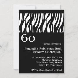 Wild Zebra Black met 60th Party-uitnodigingen Kaart