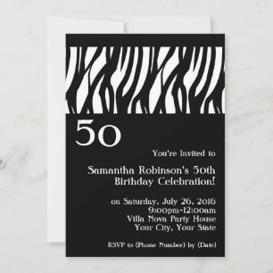 Wild Zebra Black met White 50th Party-uitnodiginge Kaart
