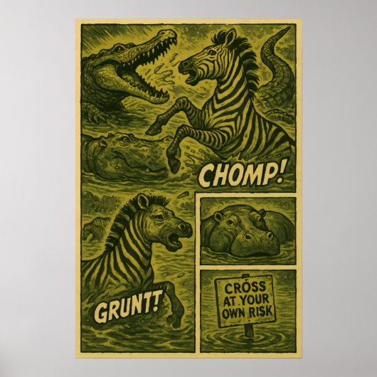 Wild Zebra Escape - Oerwoud Danger Retro Comic Poster (Voorkant)