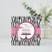 Wild Zebra Print & Birthday Cake Pink Dank je Bedankkaart (Staand voorkant)