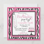 Wild Zebra Print & Birthday Cake Pink Dank je Bedankkaart (Achterkant)