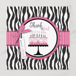 Wild Zebra Print & Birthday Cake Pink Dank je Bedankkaart