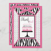 Wild Zebra Print & Birthday Cake Pink Dank je Bedankkaart (Voorkant / Achterkant)