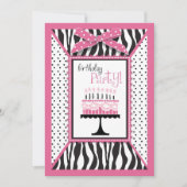 Wild Zebra Print & Birthday Cake Pink Kaart (Voorkant)