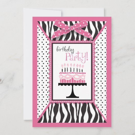 Wild Zebra Print & Birthday Cake Pink Kaart (Voorkant)
