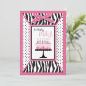 Wild Zebra Print & Birthday Cake Pink Kaart (Staand voorkant)
