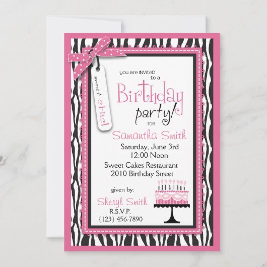 Wild Zebra Print & Birthday Cake Pink Kaart (Achterkant)