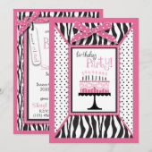 Wild Zebra Print & Birthday Cake Pink Kaart (Voorkant / Achterkant)