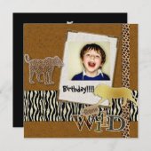 Wild Zebra Safari Zoo Verjaardag Fotouitnodiging Kaart (Voorkant / Achterkant)
