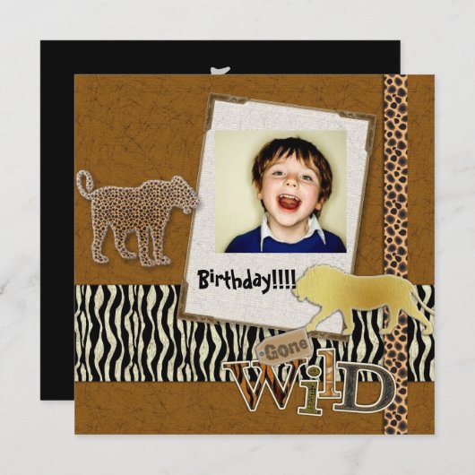 Wild Zebra Safari Zoo Verjaardag Fotouitnodiging Kaart (Voorkant / Achterkant)