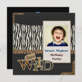 Wild Zebra Safari Zoo Verjaardag Fotouitnodiging Kaart (Voorkant / Achterkant)