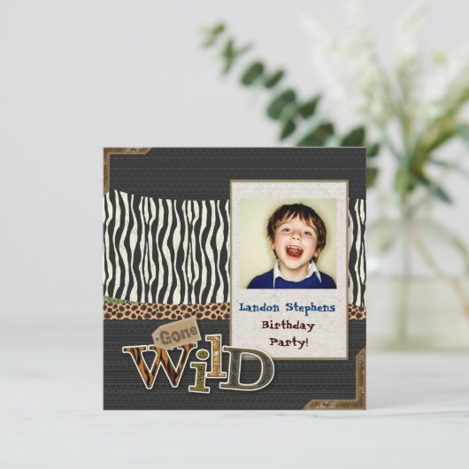 Wild Zebra Safari Zoo Verjaardag Fotouitnodiging Kaart (Staand voorkant)