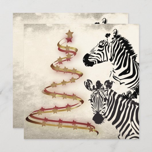 Wild Zebras en Ribbon Stared Kerstbomen Flat Feestdagenkaart (Voorkant / Achterkant)