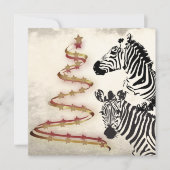 Wild Zebras en Ribbon Stared Kerstbomen Flat Feestdagenkaart (Voorkant)